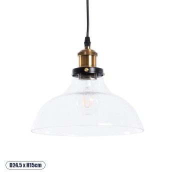 GLOBOSTAR® WICKHAM 01075 Vintage Κρεμαστό Φωτιστικό Οροφής με Ντουί 1 x E27 AC 220-240V IP20 - Διάφανο & Χρυσό - Μ24.5 x Π24.5 x Υ15cm