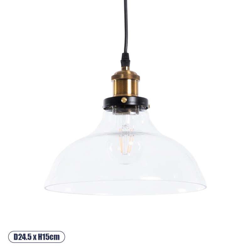 GLOBOSTAR® BINGLEY 01075 Vintage Κρεμαστό Φωτιστικό Οροφής με Ντουί 1 x E27 AC 220-240V IP20 - Διάφανο & Χρυσό - Μ24.5 x Π24.5 x Υ15cm