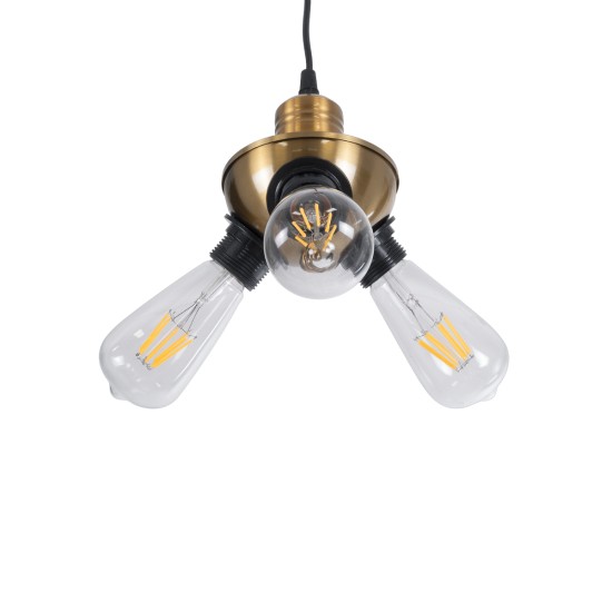 GloboStar® COPPER 01076 Vintage Κρεμαστό Φωτιστικό Ανάρτηση Τρίφωτο 3 x E27 IP20 Χρυσό Μέταλλο με Μαύρο Πλαστικό - Μ14 x Π14 x Υ13cm