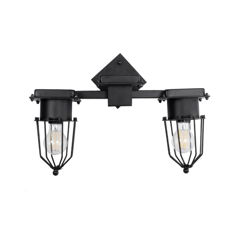 GloboStar® TORO 01079 Vintage Επιτοίχιο Φωτιστικό Απλίκα Δίφωτο 2 x E27 IP20 Μαύρο Μέταλλο - Μ44 x Π33 x Υ21cm