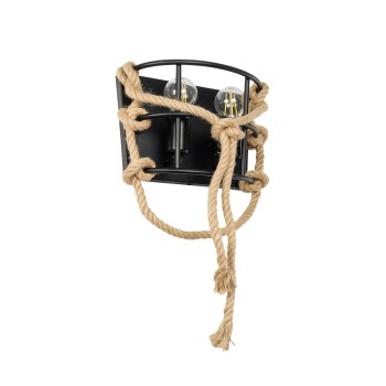 GLOBOSTAR® BARBOSA 01083 Vintage Φωτιστικό Τοίχου - Απλίκα με Ντουί 2 x E27 AC 220-240V IP20 - Μαύρο & Μπεζ - Μ30 x Π16 x Υ20cm