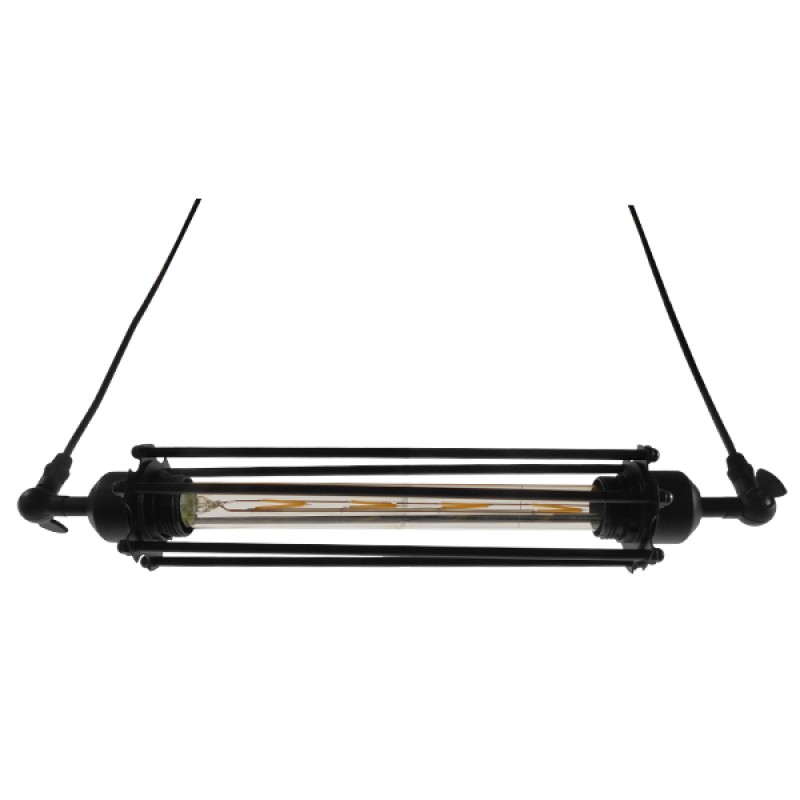 GloboStar® TUBE 01085 Vintage Κρεμαστό Φωτιστικό Ανάρτηση Μονόφωτο 1 x E27 IP20 Μαύρο Μέταλλο - Μ43 x Π11 x Υ11cm