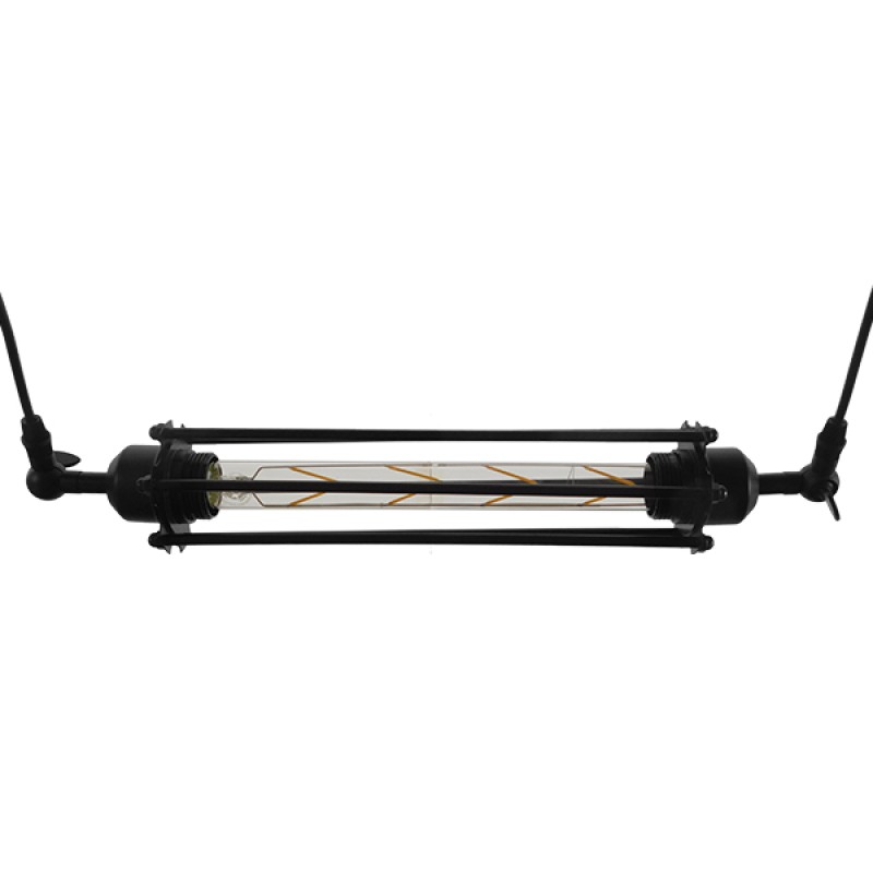 GloboStar® TUBE 01085 Vintage Κρεμαστό Φωτιστικό Ανάρτηση Μονόφωτο 1 x E27 IP20 Μαύρο Μέταλλο - Μ43 x Π11 x Υ11cm