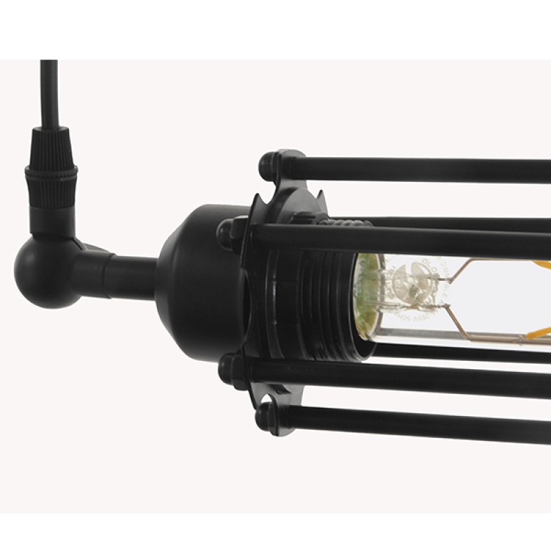 GloboStar® TUBE 01085 Vintage Κρεμαστό Φωτιστικό Ανάρτηση Μονόφωτο 1 x E27 IP20 Μαύρο Μέταλλο - Μ43 x Π11 x Υ11cm