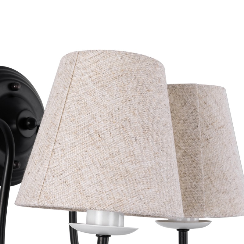 GloboStar® DOVE 01086 Vintage Επιτοίχιο Φωτιστικό Απλίκα Δίφωτο 2 x E14 IP20 Μαύρο & Λευκό Μέταλλο με Μπεζ Ύφασμα - Μ28 x Π28 x Υ30cm