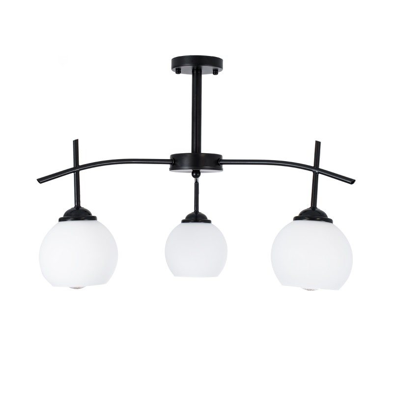 GloboStar® LUNA 01087 Μοντέρνο Φωτιστικό Οροφής Καμπάνα Τριφωτο 3 x E27 IP20 Μαύρο Μέταλλο με Λευκό Γυαλί - Μ45 x Π45 x Υ40cm