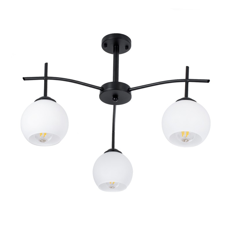 GloboStar® LUNA 01087 Μοντέρνο Φωτιστικό Οροφής Καμπάνα Τριφωτο 3 x E27 IP20 Μαύρο Μέταλλο με Λευκό Γυαλί - Μ45 x Π45 x Υ40cm