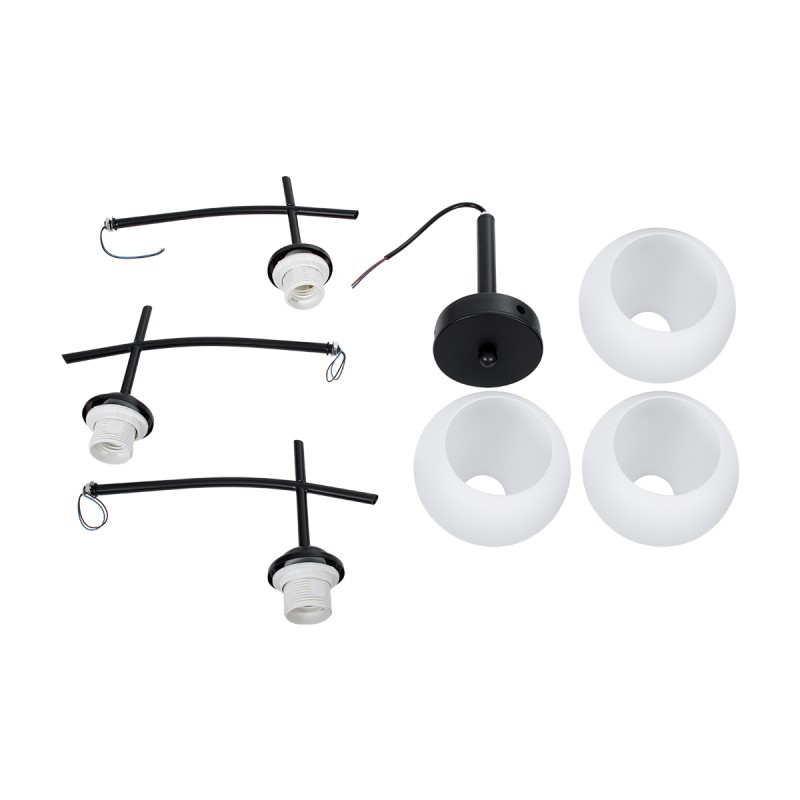 GloboStar® LUNA 01087 Μοντέρνο Φωτιστικό Οροφής Καμπάνα Τριφωτο 3 x E27 IP20 Μαύρο Μέταλλο με Λευκό Γυαλί - Μ45 x Π45 x Υ40cm