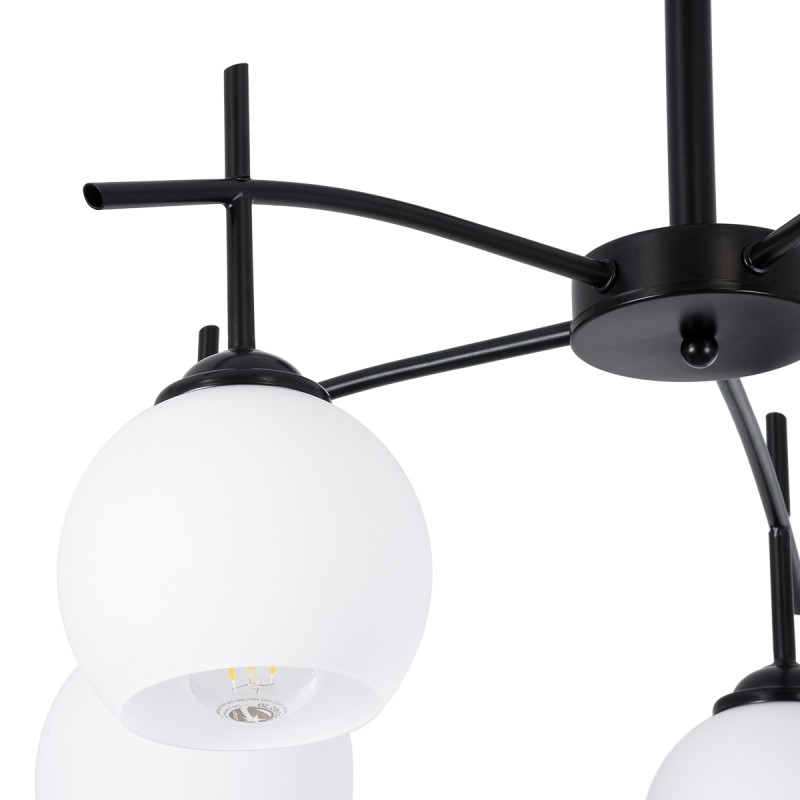 GloboStar® LUNA 01088 Μοντέρνο Φωτιστικό Οροφής Καμπάνα Πολύφωτο 5 x E27 IP20 Μαύρο Μέταλλο με Λευκό Γυαλί - Μ60 x Π60 x Υ43cm