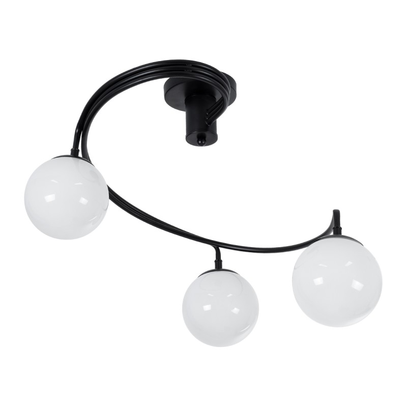 GloboStar® SELINA 01089 Μοντέρνο Φωτιστικό Οροφής Μπάλα Τρίφωτο 3 x E27 IP20 Μαύρο Μέταλλο με Λευκό Γυαλί - Μ60 x Π60 x Υ45cm
