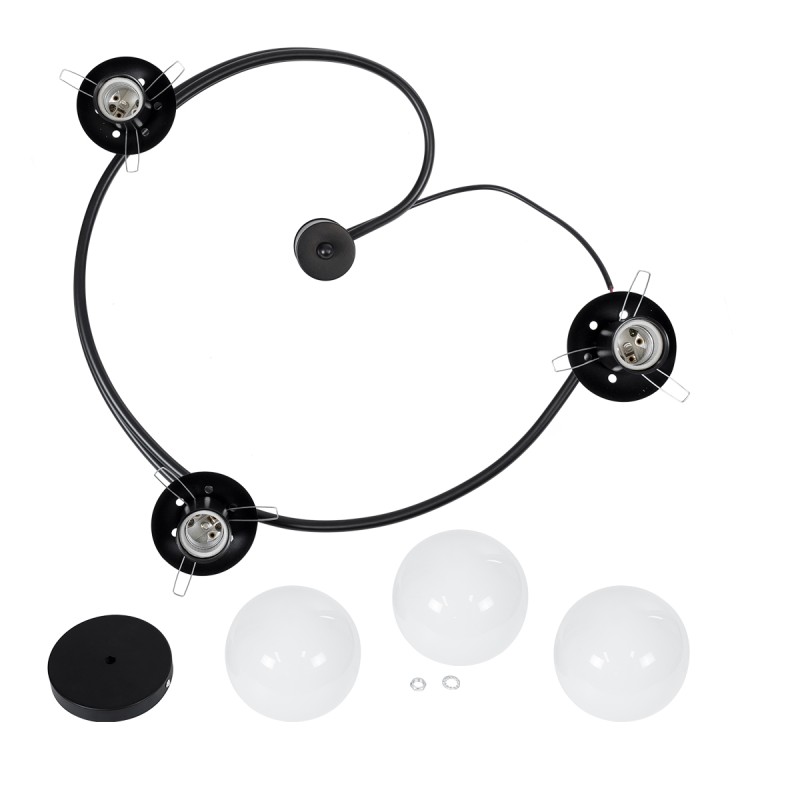 GloboStar® SELINA 01089 Μοντέρνο Φωτιστικό Οροφής Μπάλα Τρίφωτο 3 x E27 IP20 Μαύρο Μέταλλο με Λευκό Γυαλί - Μ60 x Π60 x Υ45cm