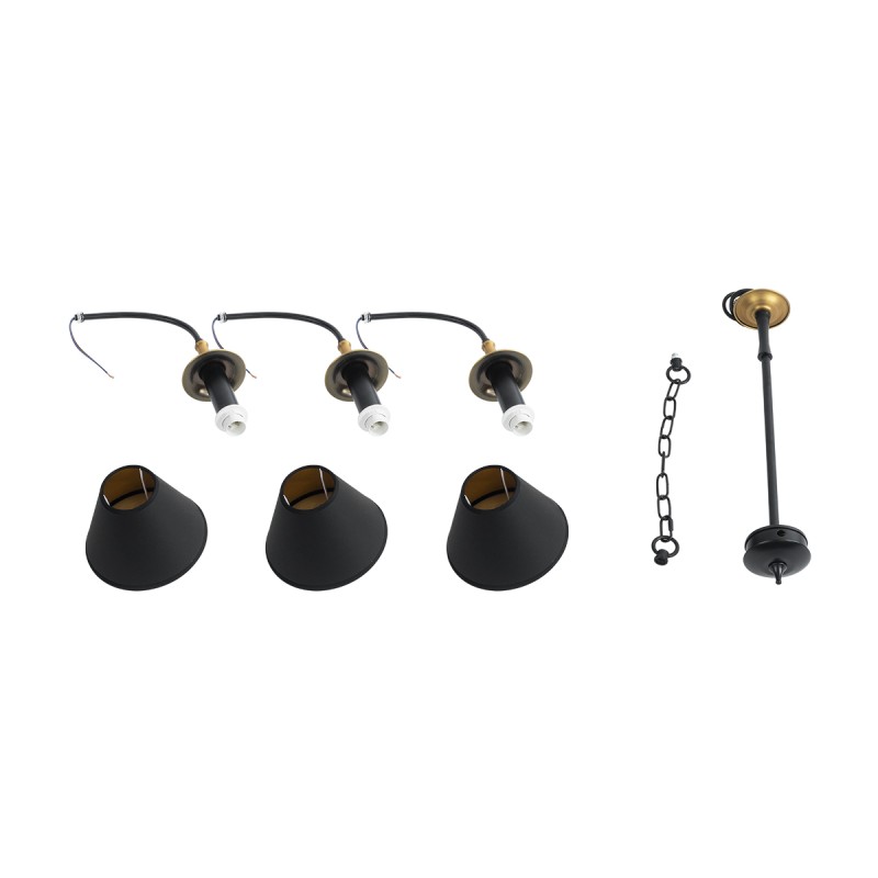 GloboStar® LIMI 01091 Vintage Κρεμαστό Φωτιστικό Καπέλο Τρίφωτο 3 x E14 IP20 Μαύρο & Χρυσό Μέταλλο με Μαύρο Ύφασμα - Μ55 x Π55 x Υ55cm