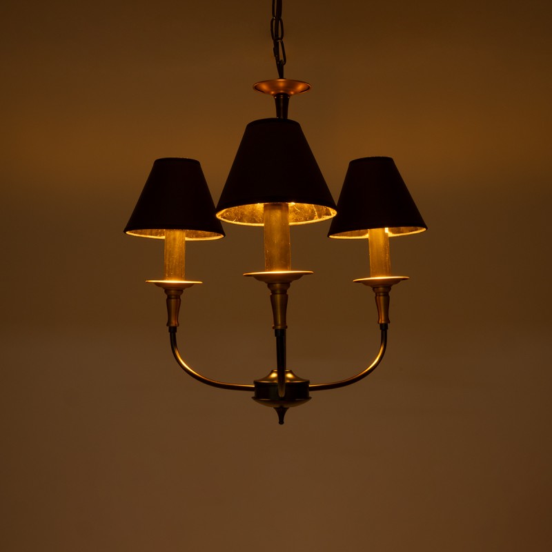 GloboStar® LIMI 01091 Vintage Κρεμαστό Φωτιστικό Καπέλο Τρίφωτο 3 x E14 IP20 Μαύρο & Χρυσό Μέταλλο με Μαύρο Ύφασμα - Μ55 x Π55 x Υ55cm