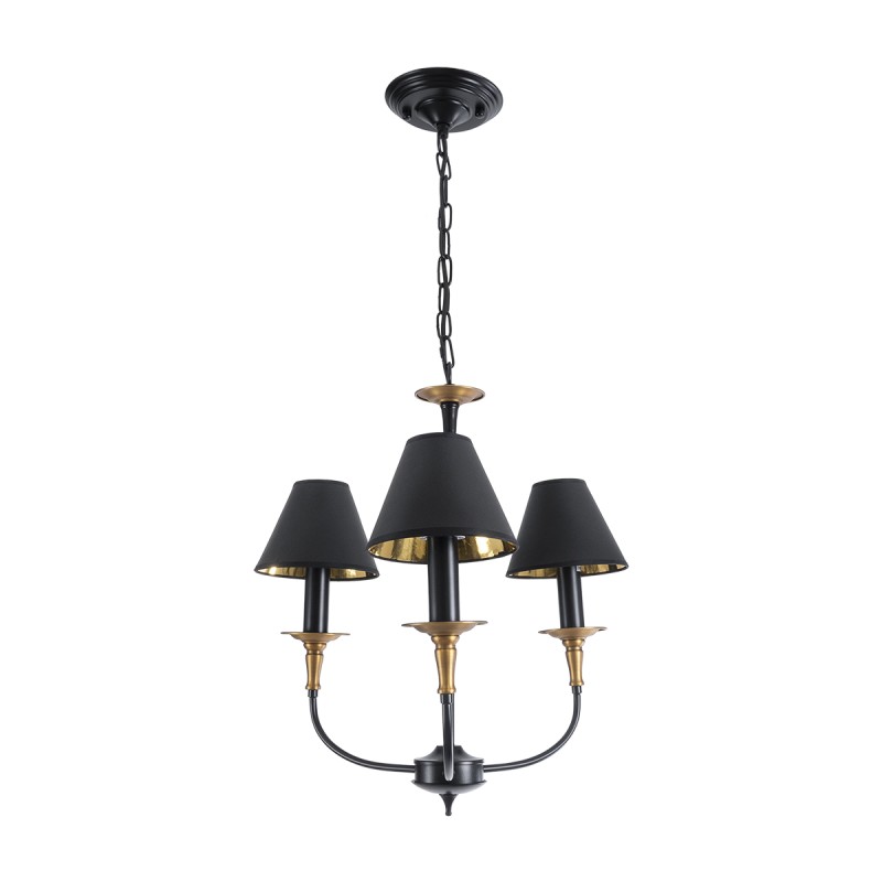 GloboStar® LIMI 01091 Vintage Κρεμαστό Φωτιστικό Καπέλο Τρίφωτο 3 x E14 IP20 Μαύρο & Χρυσό Μέταλλο με Μαύρο Ύφασμα - Μ55 x Π55 x Υ55cm