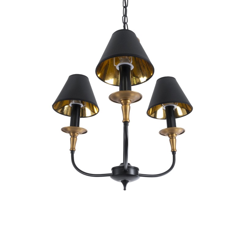 GloboStar® LIMI 01091 Vintage Κρεμαστό Φωτιστικό Καπέλο Τρίφωτο 3 x E14 IP20 Μαύρο & Χρυσό Μέταλλο με Μαύρο Ύφασμα - Μ55 x Π55 x Υ55cm