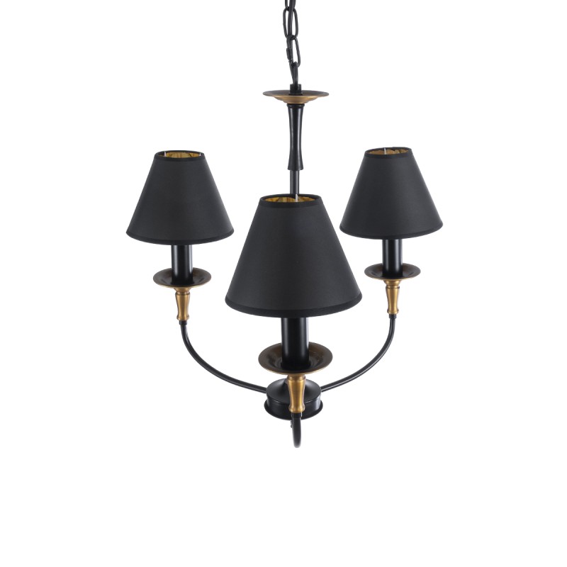 GloboStar® LIMI 01091 Vintage Κρεμαστό Φωτιστικό Καπέλο Τρίφωτο 3 x E14 IP20 Μαύρο & Χρυσό Μέταλλο με Μαύρο Ύφασμα - Μ55 x Π55 x Υ55cm