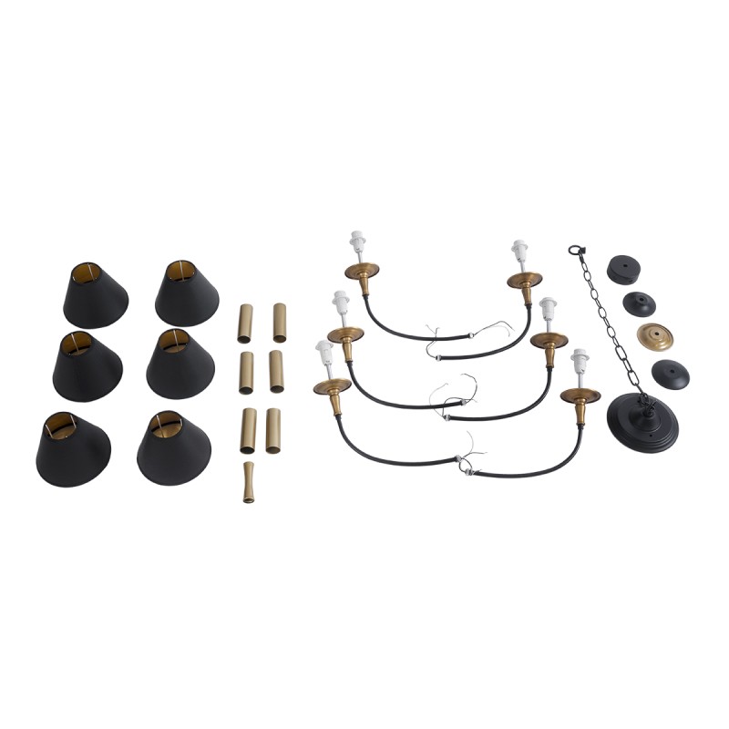 GloboStar® LIMI 01092 Vintage Κρεμαστό Φωτιστικό Καπέλο Πολύφωτο 6 x E14 IP20 Μαύρο & Χρυσό Μέταλλο με Μαύρο Ύφασμα - Μ70 x Π70 x Υ60cm