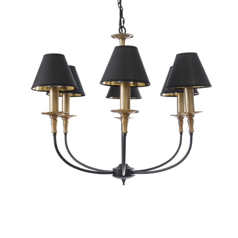 GloboStar® LIMI 01092 Vintage Κρεμαστό Φωτιστικό Καπέλο Πολύφωτο 6 x E14 IP20 Μαύρο & Χρυσό Μέταλλο με Μαύρο Ύφασμα - Μ70 x Π70 x Υ60cm