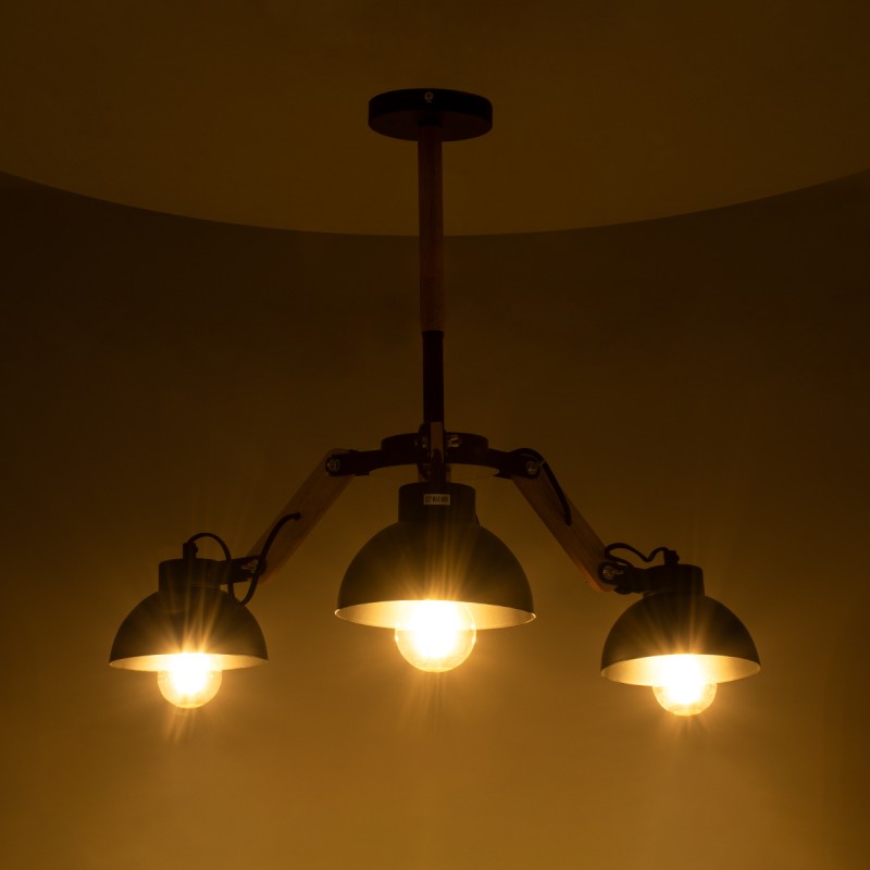 GloboStar® OLD SCHOOL 01093 Μοντέρνο Φωτιστικό Οροφής Καμπάνα Τρίφωτο 3 x E27 IP20 Μαύρο Μέταλλο με Μπεζ Ξύλο - Μ75 x Π75 x Υ35cm