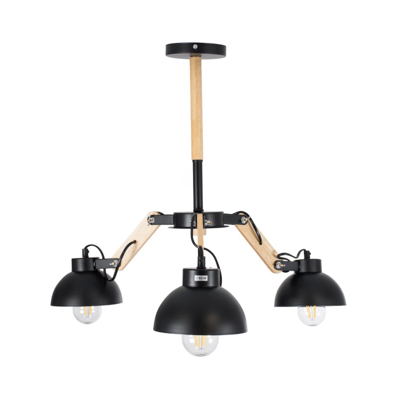 GloboStar® OLD SCHOOL 01093 Μοντέρνο Φωτιστικό Οροφής Καμπάνα Τρίφωτο 3 x E27 IP20 Μαύρο Μέταλλο με Μπεζ Ξύλο - Μ75 x Π75 x Υ35cm