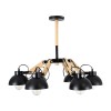 GloboStar® OLD SCHOOL 01094 Μοντέρνο Φωτιστικό Οροφής Καμπάνα Πολύφωτο 6 x E27 IP20 Μαύρο Μέταλλο με Μπεζ Ξύλο - Μ75 x Π75 x Υ40cm
