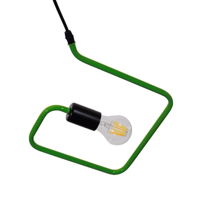 GloboStar® LIBBY 01096-1 Παιδικό Κρεμαστό Φωτιστικό Ανάρτηση Μονόφωτο 1 x E27 IP20 Πράσινο & Μαύρο Μέταλλο - Μ31 x Π31 x Υ16cm