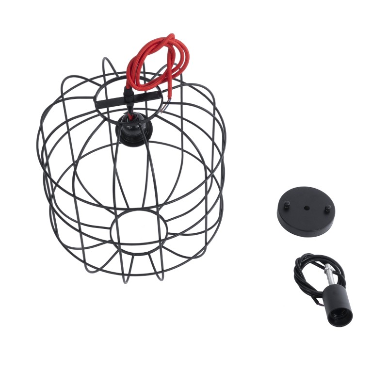 GloboStar® PARROT 01099 Μοντέρνο Κρεμαστό Φωτιστικό Πλέγμα Μονόφωτο 1 x E27 IP20 Μαύρο Μέταλλο - Μ28 x Π28 x Υ30cm