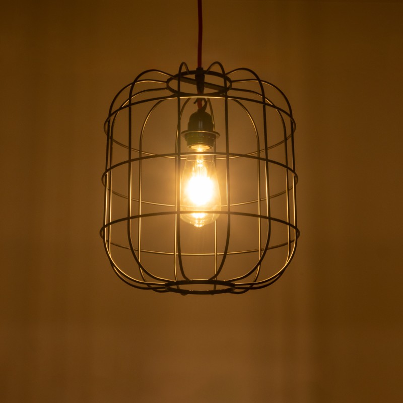 GloboStar® PARROT 01099 Μοντέρνο Κρεμαστό Φωτιστικό Πλέγμα Μονόφωτο 1 x E27 IP20 Μαύρο Μέταλλο - Μ28 x Π28 x Υ30cm