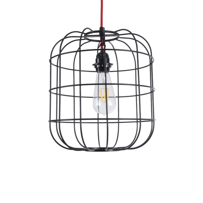 GloboStar® PARROT 01099 Μοντέρνο Κρεμαστό Φωτιστικό Πλέγμα Μονόφωτο 1 x E27 IP20 Μαύρο Μέταλλο - Μ28 x Π28 x Υ30cm