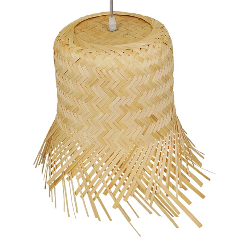 GloboStar® HAWAII 01103 Boho Κρεμαστό Φωτιστικό Καμπάνα Μονόφωτο 1 x E27 IP20 Μπέζ Ξύλο - Μ40 x Π40 x Y43cm
