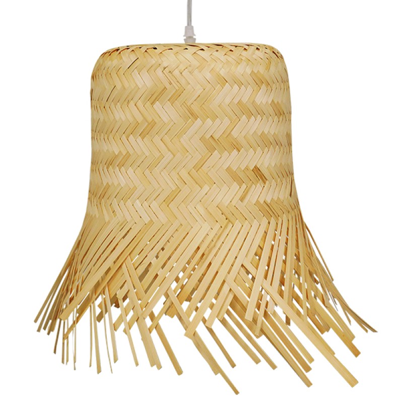 GloboStar® HAWAII 01103 Boho Κρεμαστό Φωτιστικό Καμπάνα Μονόφωτο 1 x E27 IP20 Μπέζ Ξύλο - Μ40 x Π40 x Y43cm