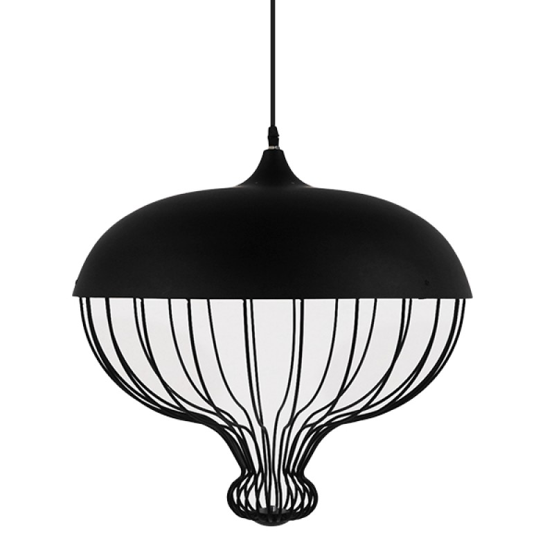 GloboStar® SOBRINO 01108 Vintage Κρεμαστό Φωτιστικό Πλέγμα Μονόφωτο 1 x E27 IP20 Μαύρο Μέταλλο - Μ46 x Π46 x Υ50cm