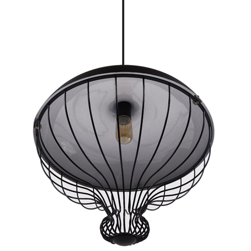 GloboStar® SOBRINO 01108 Vintage Κρεμαστό Φωτιστικό Πλέγμα Μονόφωτο 1 x E27 IP20 Μαύρο Μέταλλο - Μ46 x Π46 x Υ50cm