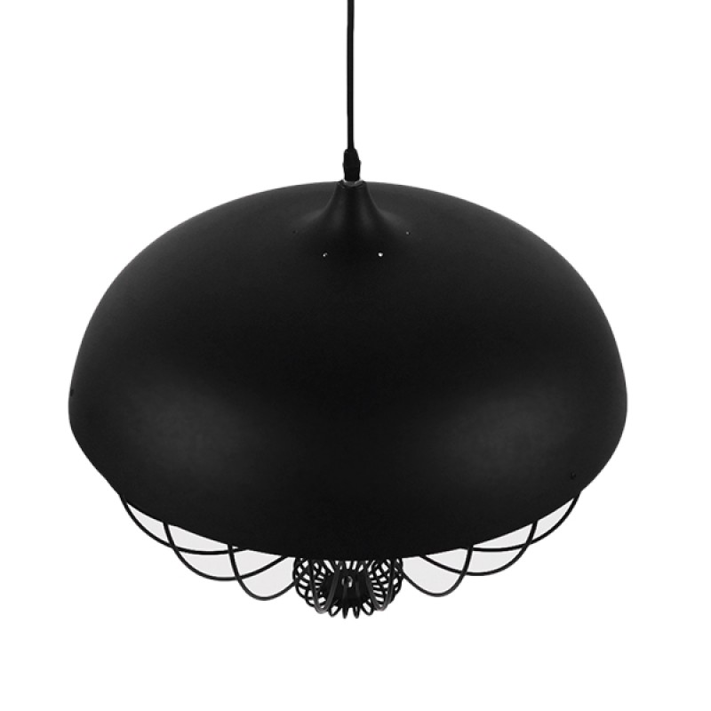 GloboStar® SOBRINO 01108 Vintage Κρεμαστό Φωτιστικό Πλέγμα Μονόφωτο 1 x E27 IP20 Μαύρο Μέταλλο - Μ46 x Π46 x Υ50cm