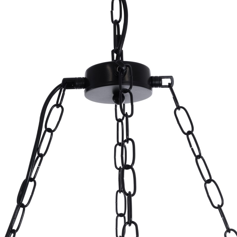 GloboStar® MARBELLA 01116 Vintage Κρεμαστό Φωτιστικό Ανάρτηση Πολύφωτο 8 x E27 IP20 Μαύρο Πλαστικό με Μπεζ Σχοινί - Μ60 x Π60 x Υ60cm