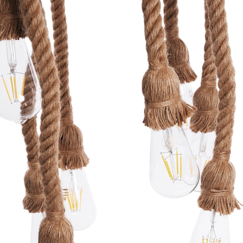 GloboStar® MARBELLA 01116 Vintage Κρεμαστό Φωτιστικό Ανάρτηση Πολύφωτο 8 x E27 IP20 Μαύρο Πλαστικό με Μπεζ Σχοινί - Μ60 x Π60 x Υ60cm