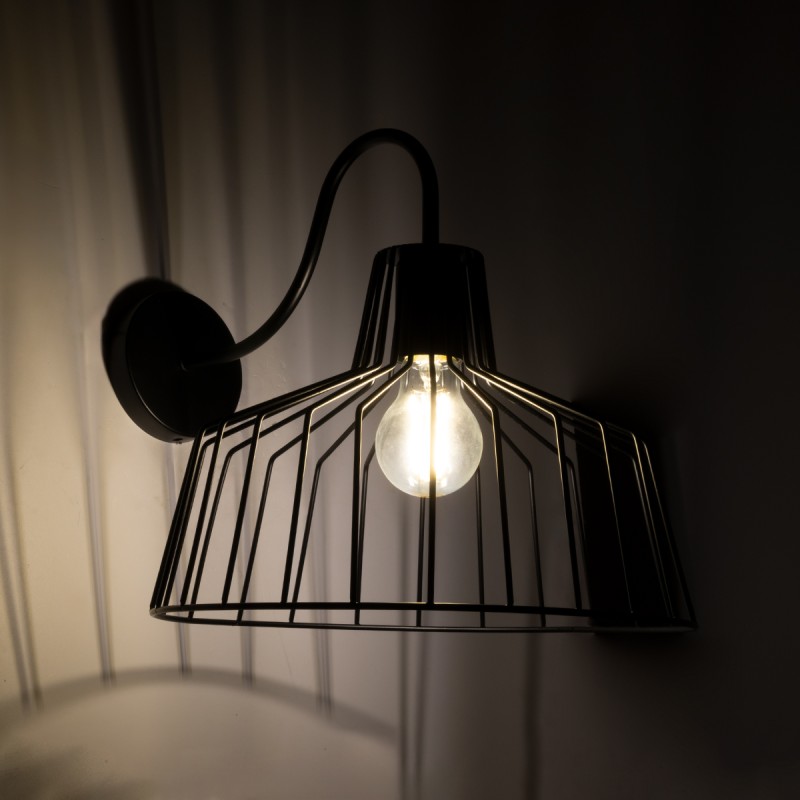 GloboStar® TRIUMPH 01117 Vintage Επιτοίχιο Φωτιστικό Απλίκα Μονόφωτο 1 x E27 IP20 Μαύρο Μέταλλο - Μ30 x Π36 x Υ30cm