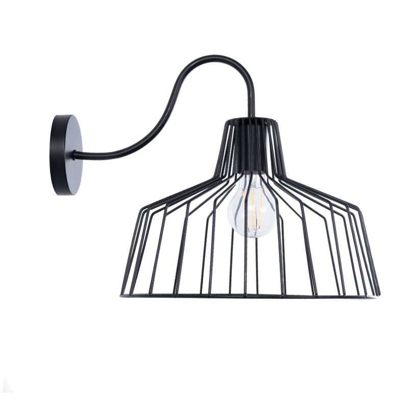 GloboStar® TRIUMPH 01117 Vintage Επιτοίχιο Φωτιστικό Απλίκα Μονόφωτο 1 x E27 IP20 Μαύρο Μέταλλο - Μ30 x Π36 x Υ30cm