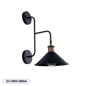 GLOBOSTAR® MAGEOR 01120 Vintage Φωτιστικό Τοίχου - Απλίκα με Ντουί 1 x E27 AC 220-240V IP20 - Μαύρο & Χρυσό - Μ22 x Π30 x Υ40cm