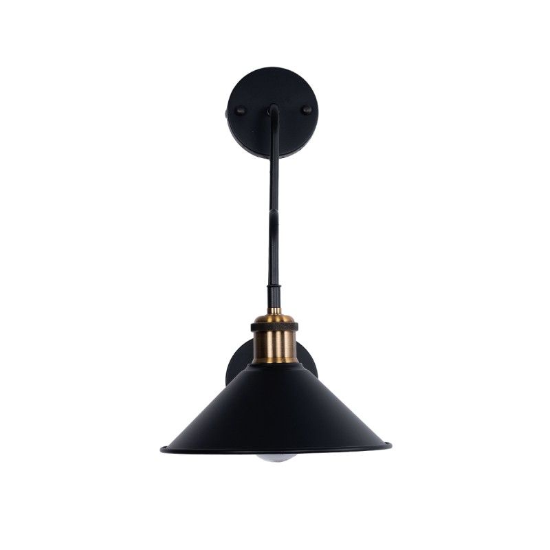 GloboStar® MAGEOR 01120 Vintage Επιτοίχιο Φωτιστικό Απλίκα Μονόφωτο 1 x E27 IP20 Μαύρο & Χρυσό Μέταλλο - Μ22 x Π30 x Υ40cm