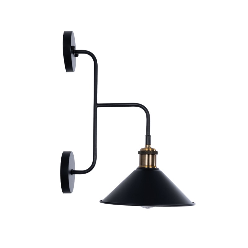 GloboStar® MAGEOR 01120 Vintage Επιτοίχιο Φωτιστικό Απλίκα Μονόφωτο 1 x E27 IP20 Μαύρο & Χρυσό Μέταλλο - Μ22 x Π30 x Υ40cm