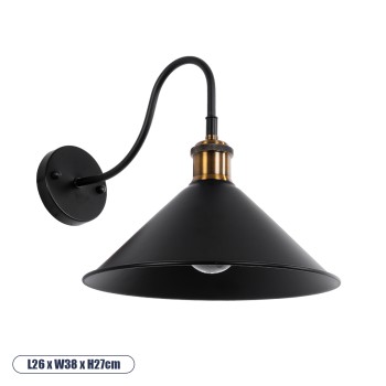 GLOBOSTAR® ANBET 01121 Vintage Φωτιστικό Τοίχου - Απλίκα με Ντουί 1 x E27 AC 220-240V IP20 - Μαύρο & Χρυσό - Μ26 x Π38 x Υ27cm