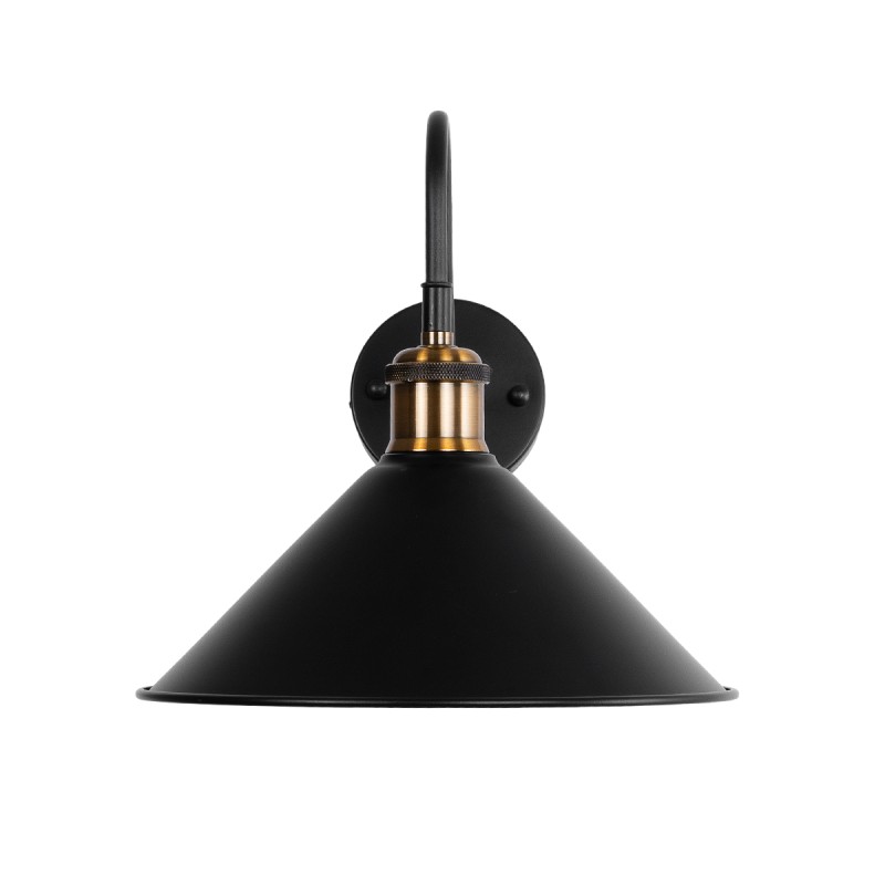 GloboStar® ANBET 01121 Vintage Επιτοίχιο Φωτιστικό Απλίκα Μονόφωτο 1 x E27 IP20 Μαύρο & Χρυσό Μέταλλο - Μ26 x Π38 x Υ27cm