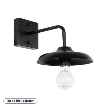 GLOBOSTAR® PHIA 01122 Vintage Φωτιστικό Τοίχου - Απλίκα με Ντουί 1 x E27 AC 220-240V IP20 - Μαύρο - Μ18.5 x Π29 x Υ18cm