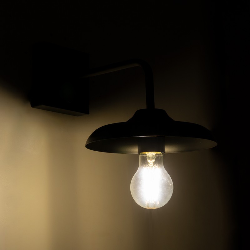 GloboStar® PHIA 01122 Vintage Επιτοίχιο Φωτιστικό Απλίκα Μονόφωτο 1 x E27 IP20 Μαύρο Μέταλλο - Μ18.5 x Π29 x Υ18cm