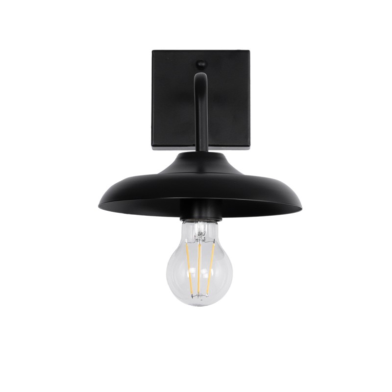 GloboStar® PHIA 01122 Vintage Επιτοίχιο Φωτιστικό Απλίκα Μονόφωτο 1 x E27 IP20 Μαύρο Μέταλλο - Μ18.5 x Π29 x Υ18cm