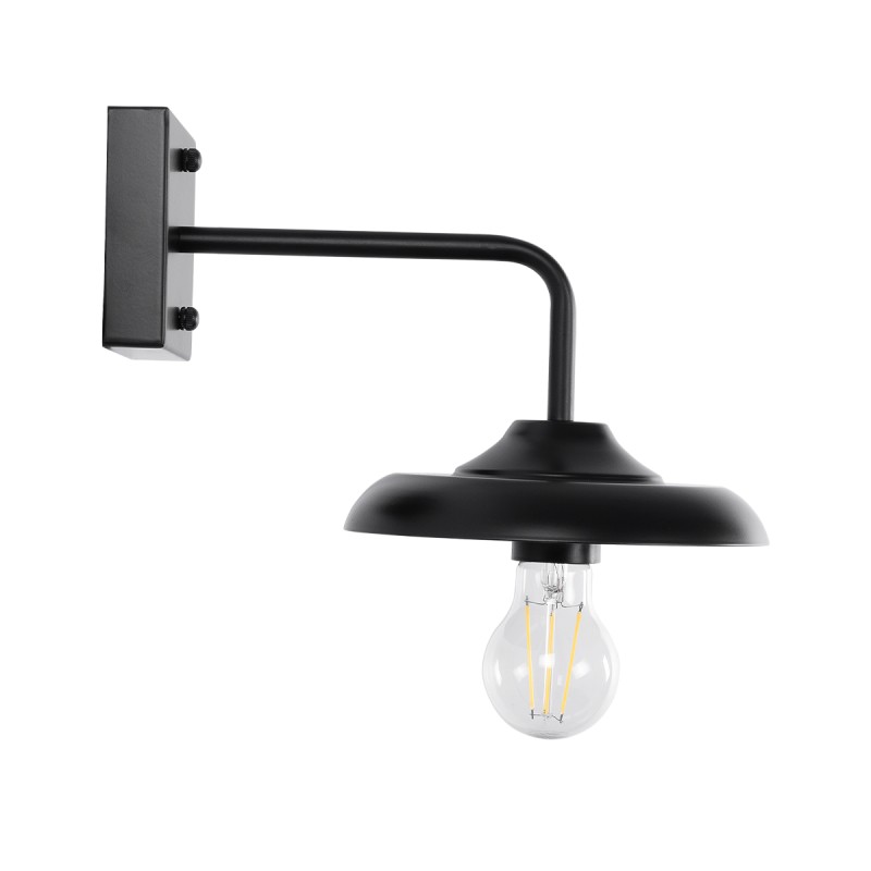GloboStar® PHIA 01122 Vintage Επιτοίχιο Φωτιστικό Απλίκα Μονόφωτο 1 x E27 IP20 Μαύρο Μέταλλο - Μ18.5 x Π29 x Υ18cm