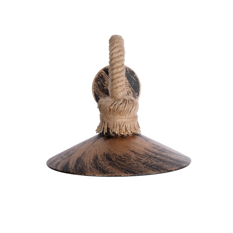 GloboStar® ROBLY 01125 Vintage Επιτοίχιο Φωτιστικό Απλίκα Μονόφωτο 1 x E27 IP20 Χάλκινο Μέταλλο με Μπεζ Σχοινί - Μ26 x Π36 x Υ22cm