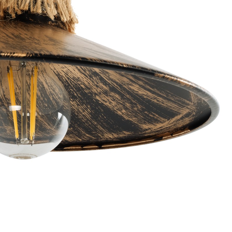 GloboStar® ROBLY 01125 Vintage Επιτοίχιο Φωτιστικό Απλίκα Μονόφωτο 1 x E27 IP20 Χάλκινο Μέταλλο με Μπεζ Σχοινί - Μ26 x Π36 x Υ22cm