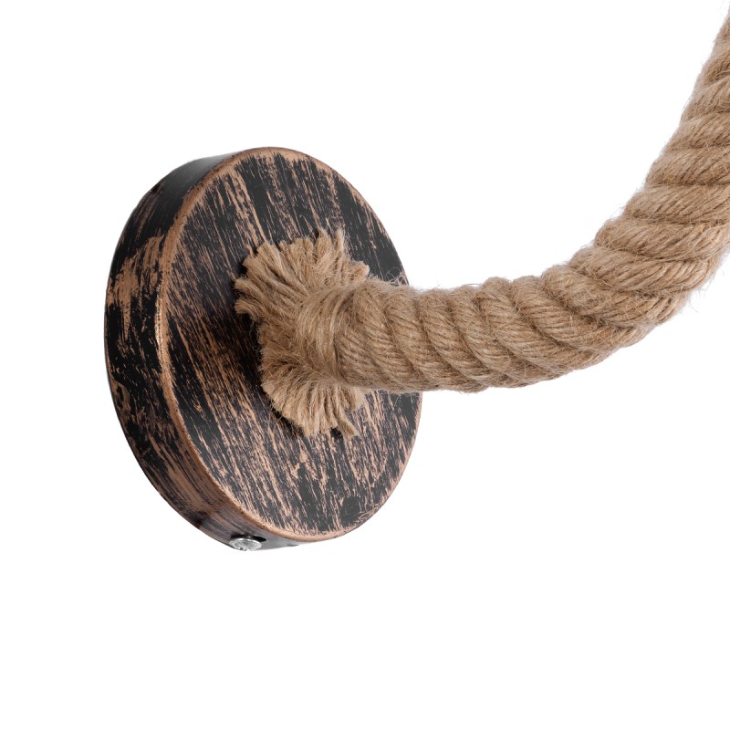 GloboStar® ROBLY 01125 Vintage Επιτοίχιο Φωτιστικό Απλίκα Μονόφωτο 1 x E27 IP20 Χάλκινο Μέταλλο με Μπεζ Σχοινί - Μ26 x Π36 x Υ22cm